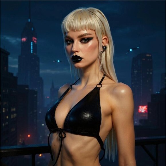 Shimmer Black String Bikini XL-2XL Metal Accents Tie Closure by Devil’s Fashion - Picture 5 of 6